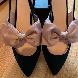 The cutest sling back velvet pink bow shoes!